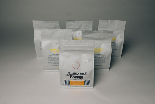 white coffee pack on white surface