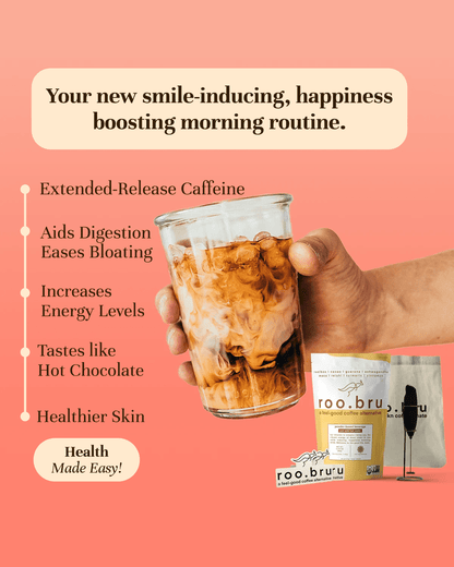 roo.bru superfood latte digestion cofffee alternative mud wtr